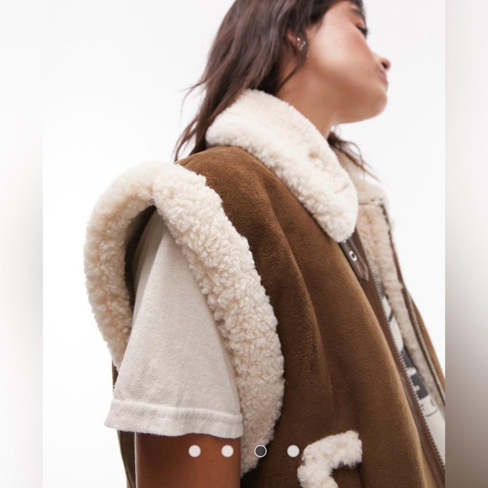 Topshop faux suede shearling oversized aviator vest in chocolate - Picture 9 of 10